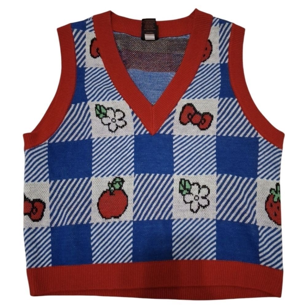 Hello Kitty Sanrio Sweater Vest Checker Print Corky Size XL